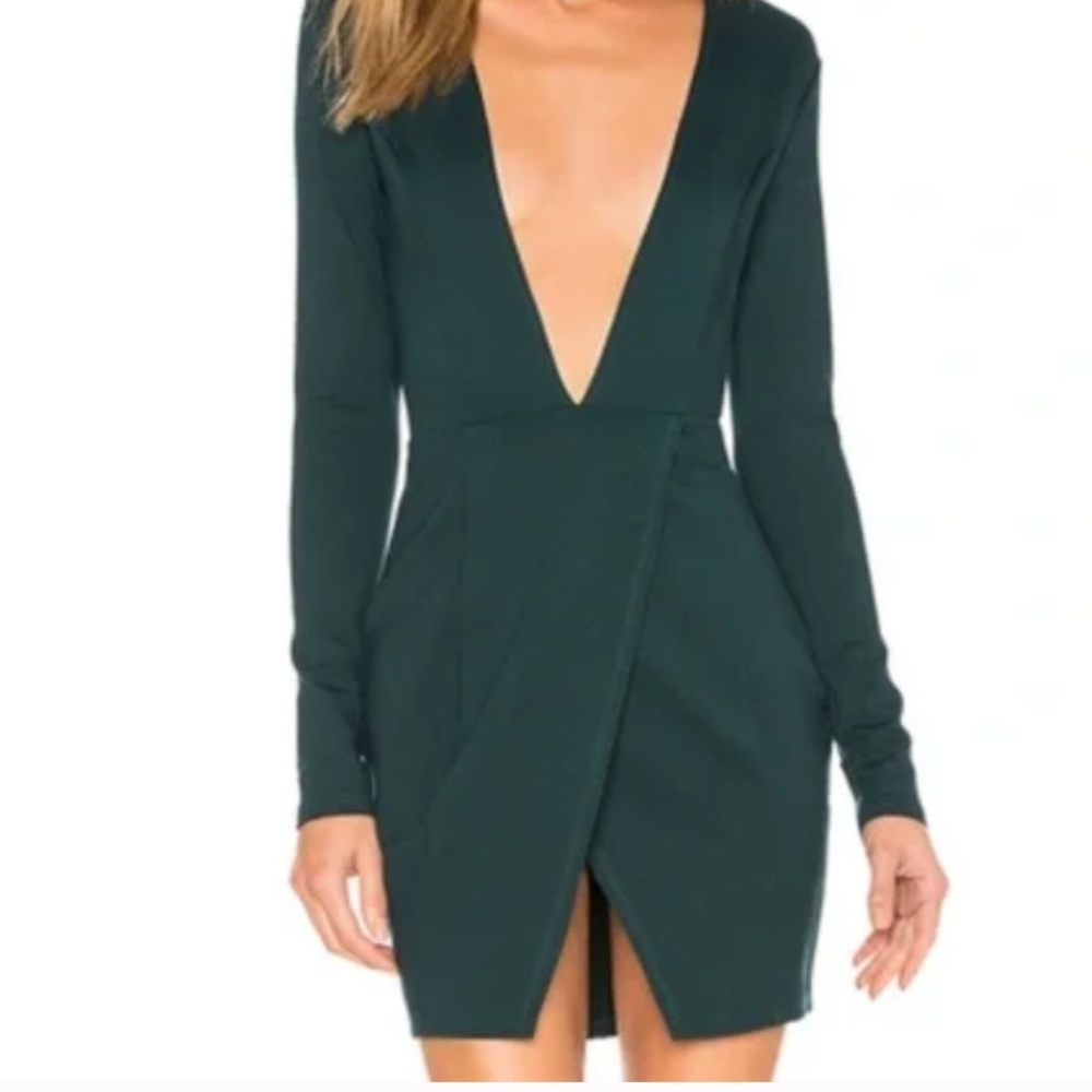 by the way. Jain Deep V Wrap Mini Long-Sleeve Dress in Emerald